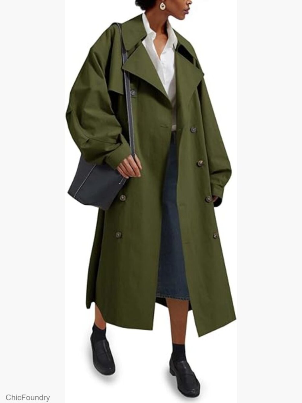 Vintage Oversized Double Breasted Long Trench Coat with Belt